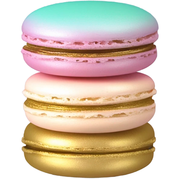 Realistic pastel ombre macaron with shiny metallic gold filling in the center. emoji