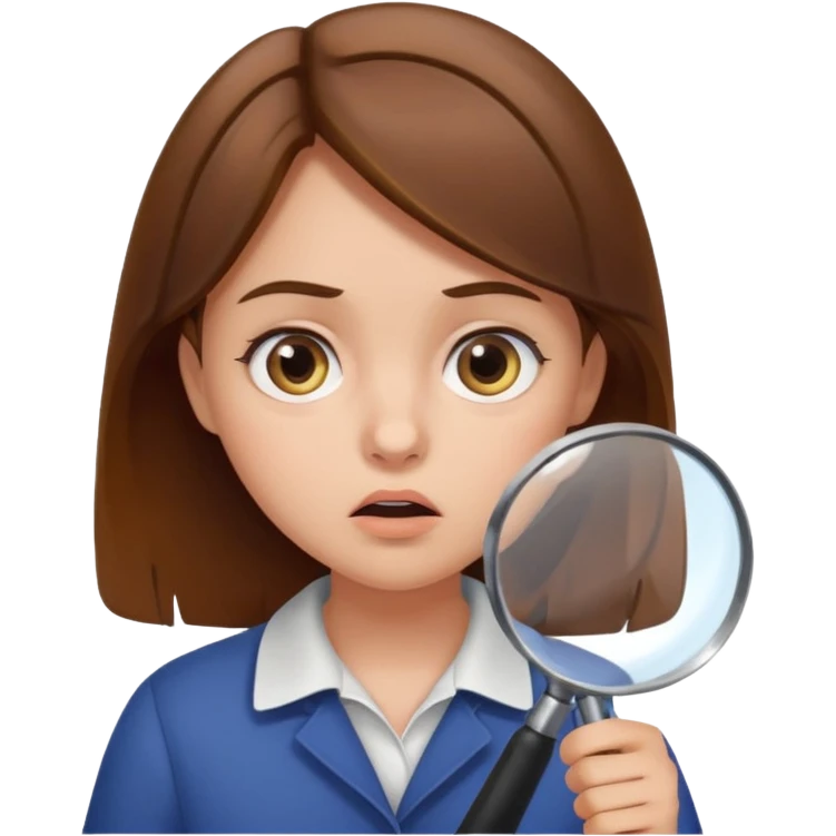 Brown haired Girl using magnifying glass but is confused emoji