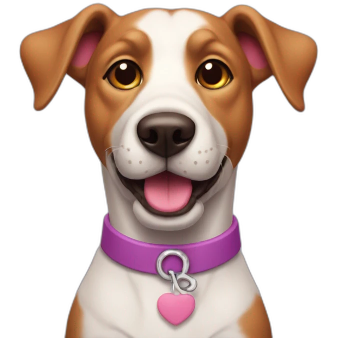 a purple dog with a brown nose and a pink collar with a bone happy  emoji