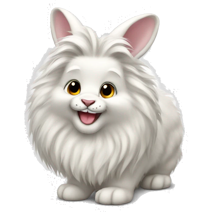 fluffy white lionhead rabbit smiling emoji
