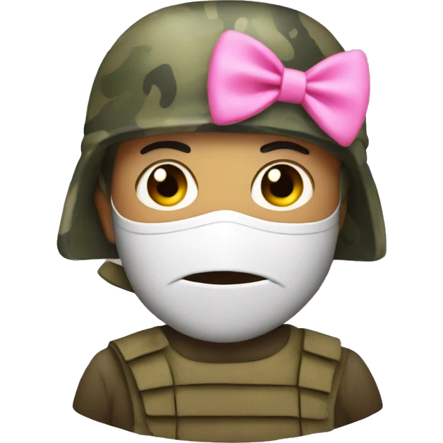 masked soldier in camouflage with pink bow on head emoji
