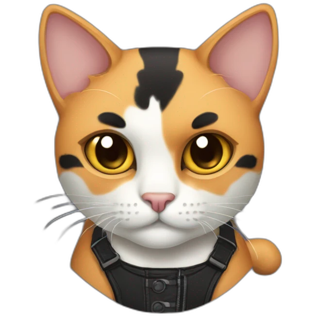 Halloween Meowscles is a buff anthropomorphic calico  cat  he has a shadow design with black  jeans emoji