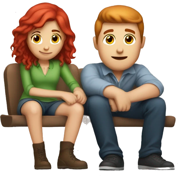 Red haired girl sitting on brunette guys lap emoji