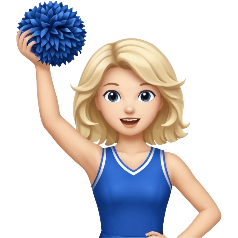 football cheerleader, holding big cheering pom, blue dress and red skin emoji