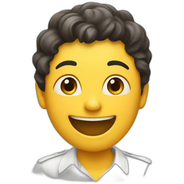 A person laughing and wearing a blouse with the letter J on it emoji