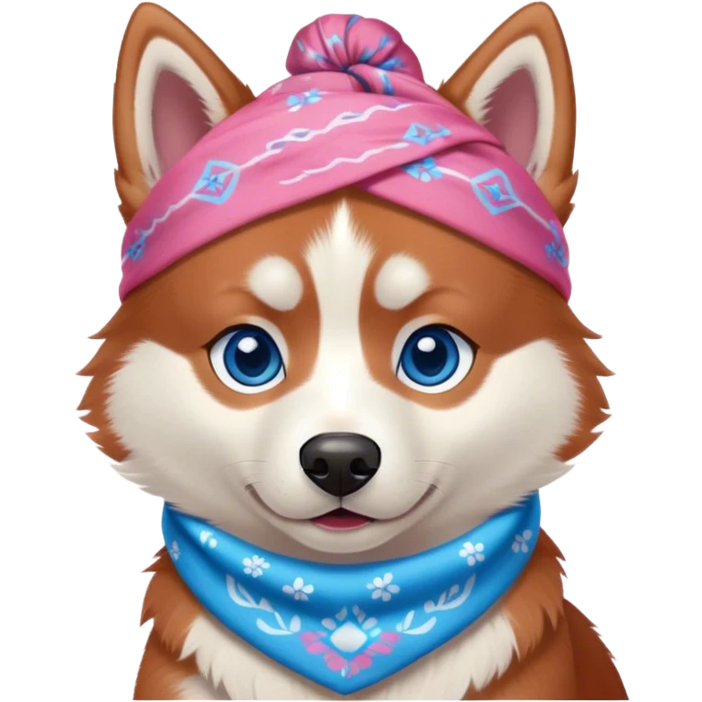 disney-style red siberian husky with blue eyes wearing a pink bandana emoji