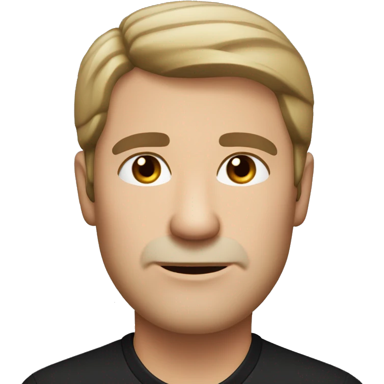 
Middle-aged man with brown eyes and hair and fair skin wearing a black shirt with a collar. emoji