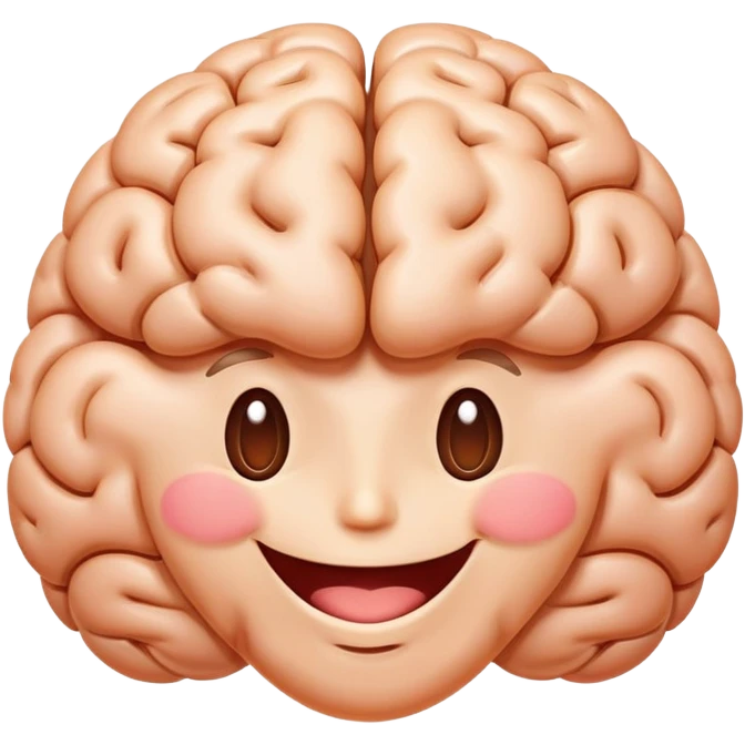 A happy, healthy brain with a smiling face, looking vibrant and energetic emoji