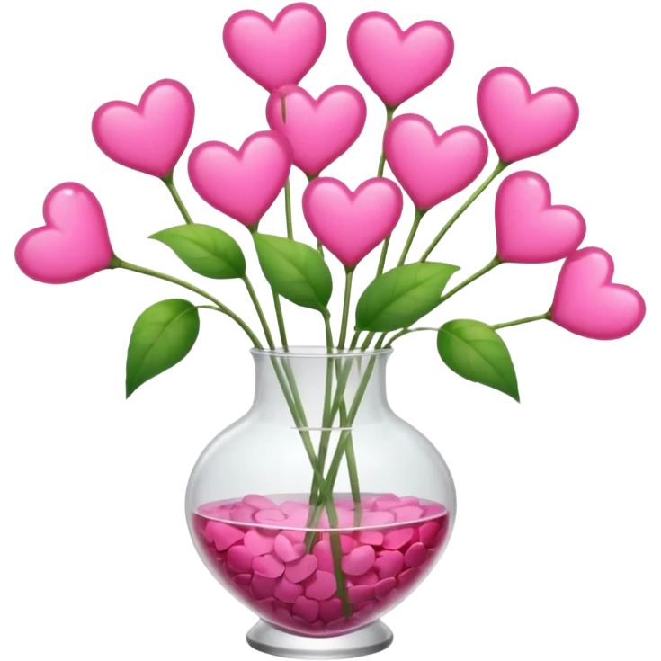 10000000 huge pink hearts on stems in a clear glass vase emoji emoji