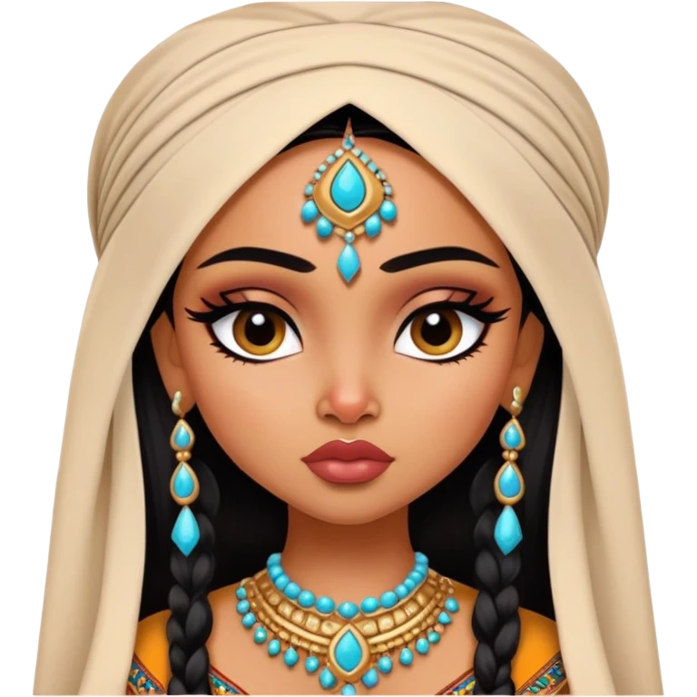 Indian nose, pretty lips, indian  clothes, medium skin, pretty bratz baddie, black eyeliner,  emoji