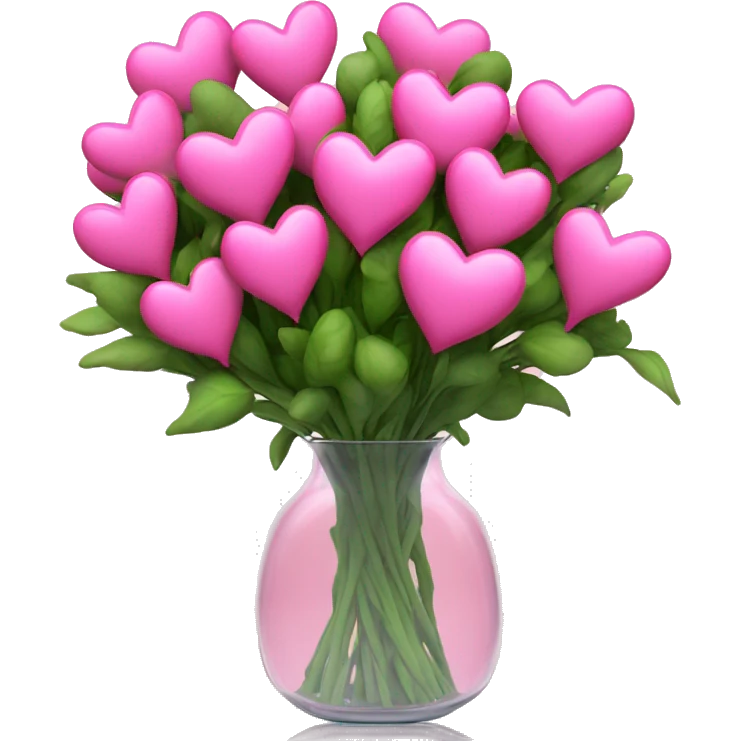 10000000 huge pink hearts on stems in a clear glass vase emoji