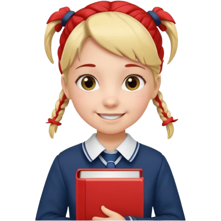 girl with pigtails in a school uniform, holding a book emoji