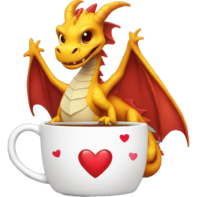 Dragon hold a Mug with a Heart on it  emoji