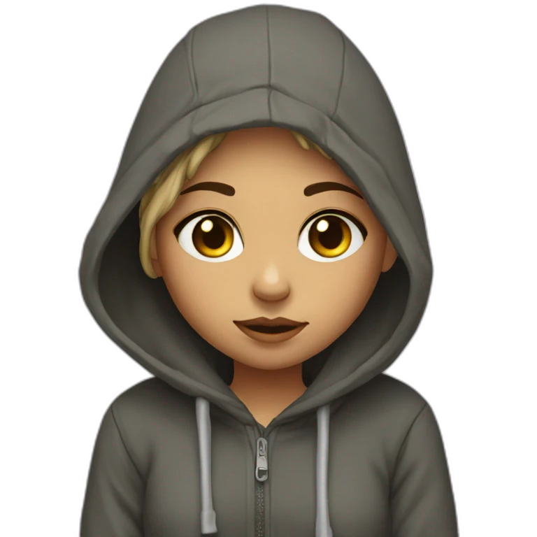 homeless girl ; hoodie ;  emoji