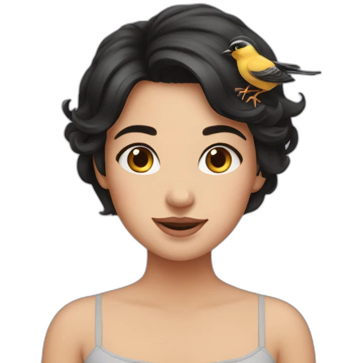 Cute girl with chickadees short dark hair emoji