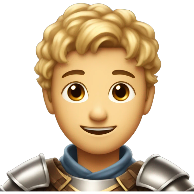 smiling boy in sweater and in knight armor emoji