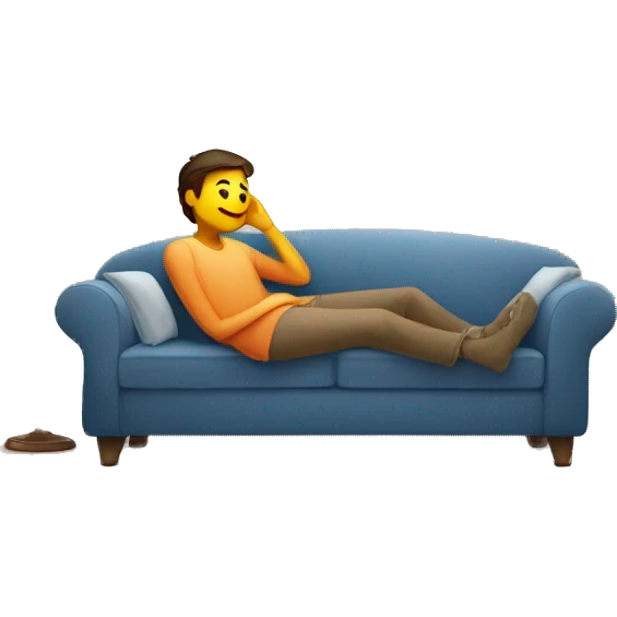 A person lying on a sofa, one leg crossed over the other, with hands behind the head, relaxing in a cozy setting emoji