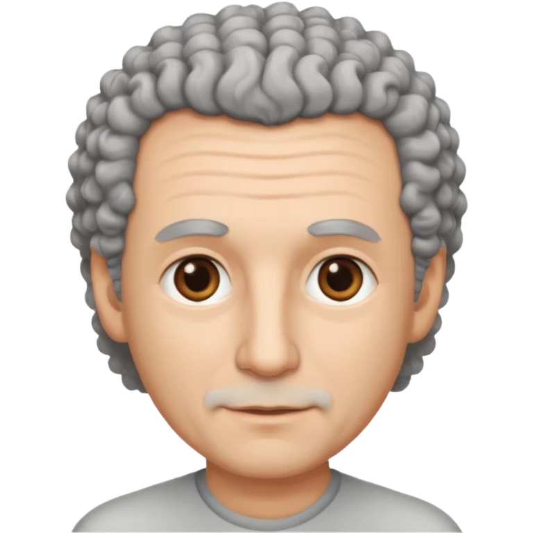 Illustrated emoji of a middle aged man with receding grey curly hair, brown eyes, white skin emoji