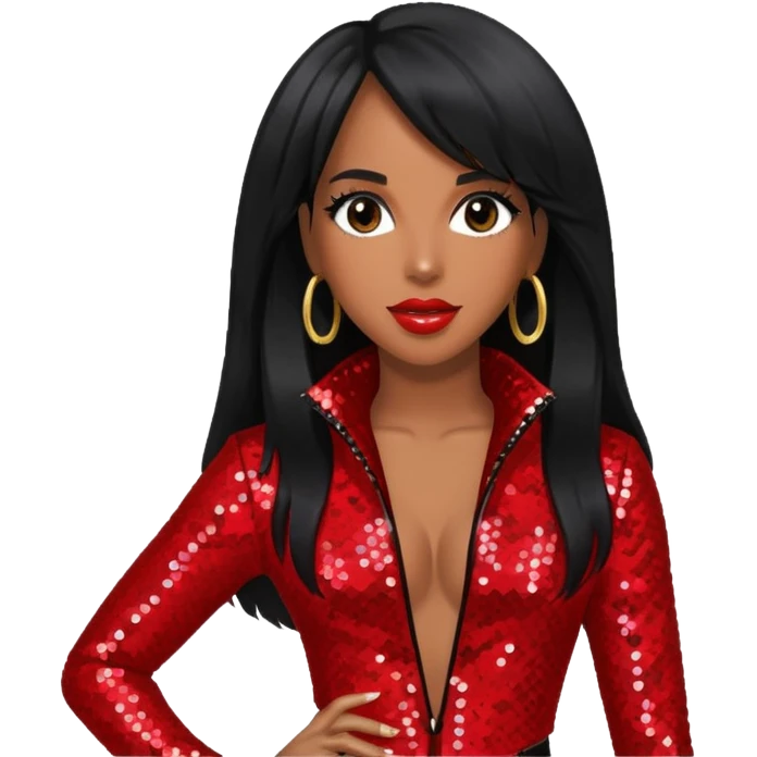 Kelly Rowland with long black hair, red sequin tour outfit  emoji