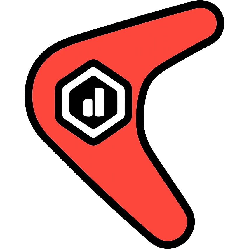 boomerang with Microsoft Power Pages logo, playful and clean, red and white color palette icon emoji