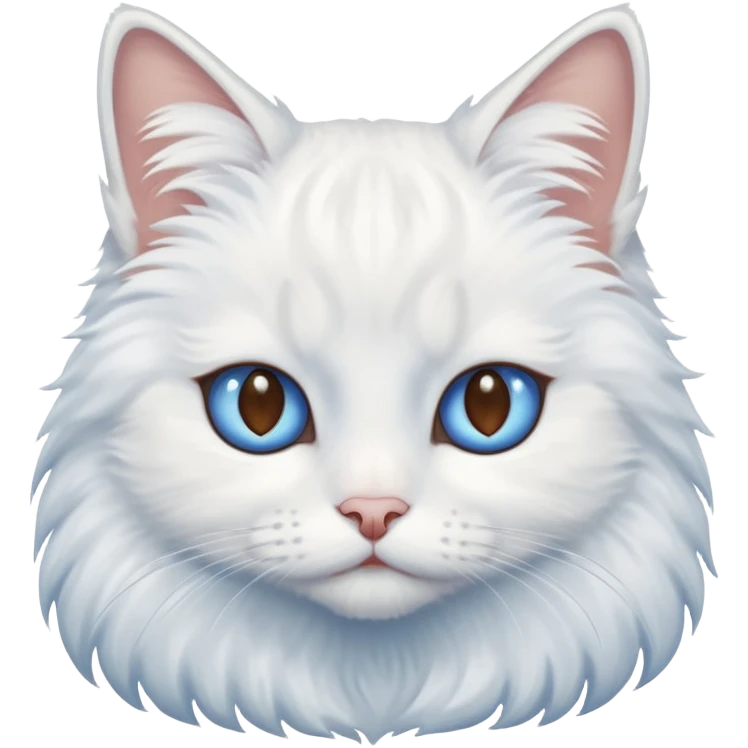 一只异瞳（一只棕色，一只蓝色）长毛的白猫 emoji