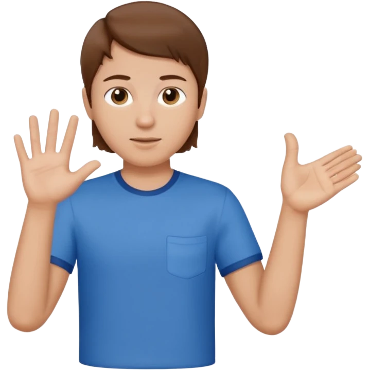 Mach mir einen Tyoen mit braunen haaren der mit seiner linken hand zur seite zeigt emoji