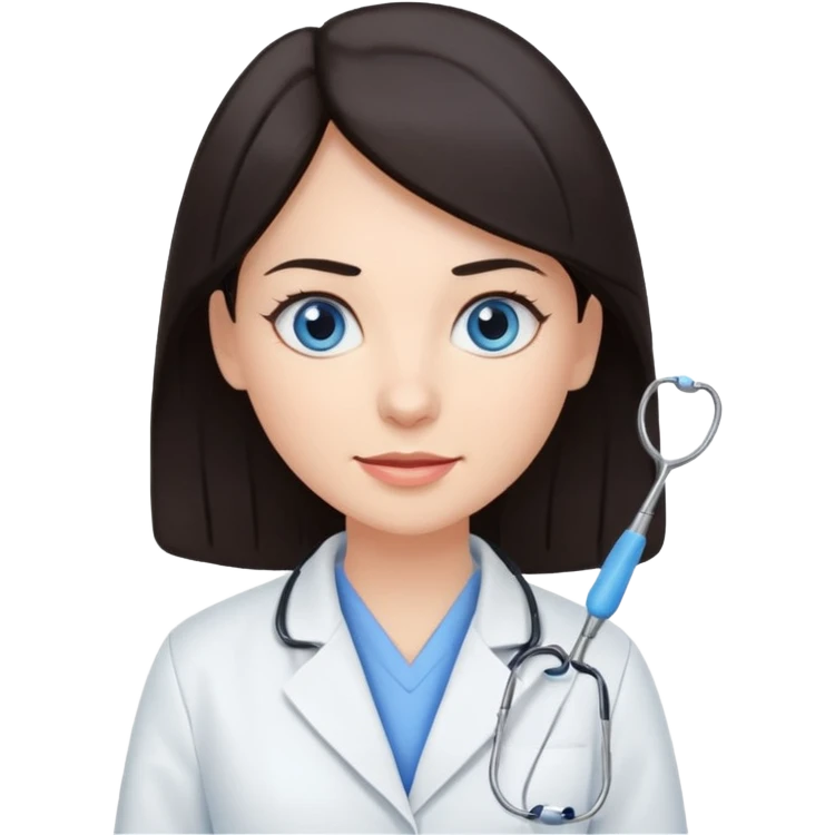 сгенерируй девушку стоматолога без стетоскопа с темными волосами и голубыми глазами еще emoji