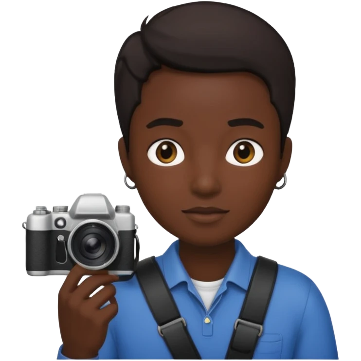 Make a a fully jet black person hold  camera emoji