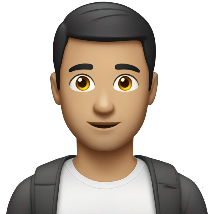 A 30 year old caucasian man with black short hair wearing a tshirt. emoji