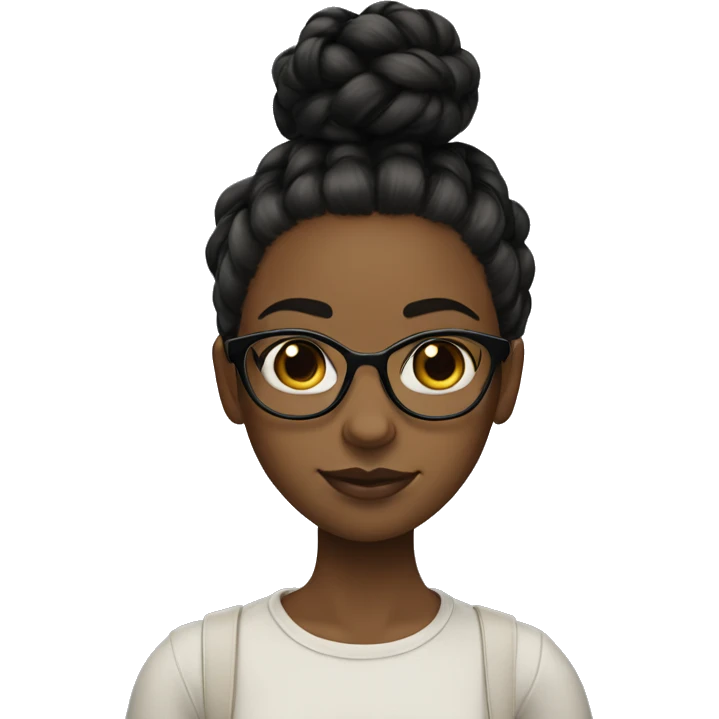 A black girl with braided high bun  wearing glasses big dark eyes emoji