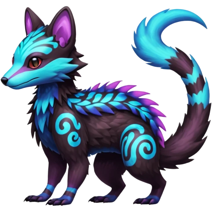 Colorful bioluminescent dark abysmal abyssal neon-glowing Trico-Sergal-Furret-Ferret-Wolverine-Vernid-fusion-Fakemon-animal-hybrid-creature, full body emoji
