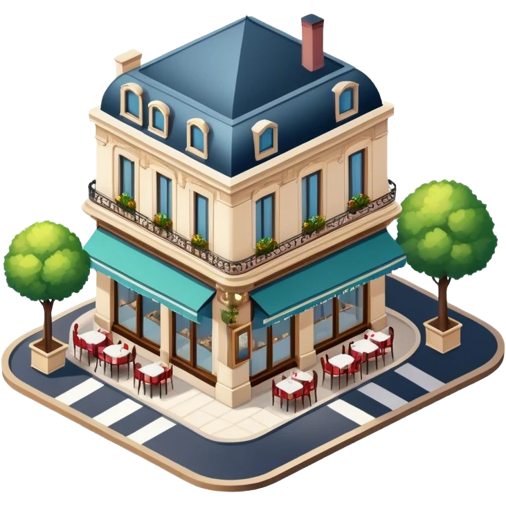 Elegant romantic parisian restaurant, isometric exterior view  emoji
