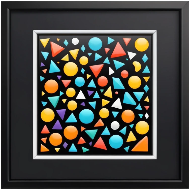 framed digital artwork with abstract vector shapes inside emoji