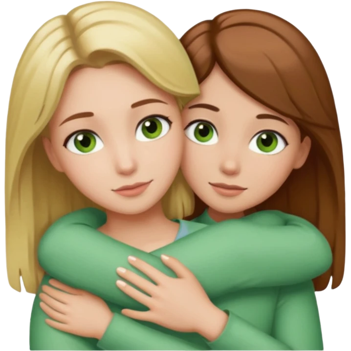 Maman : cheveux marrons, yeux marrons peau blanche fille cheveux blond yeux verts peau blanche qui se font un câlin  emoji