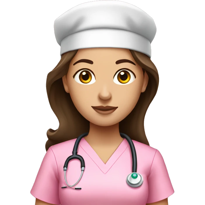Pretty brunette nurse in pink scrubs emoji