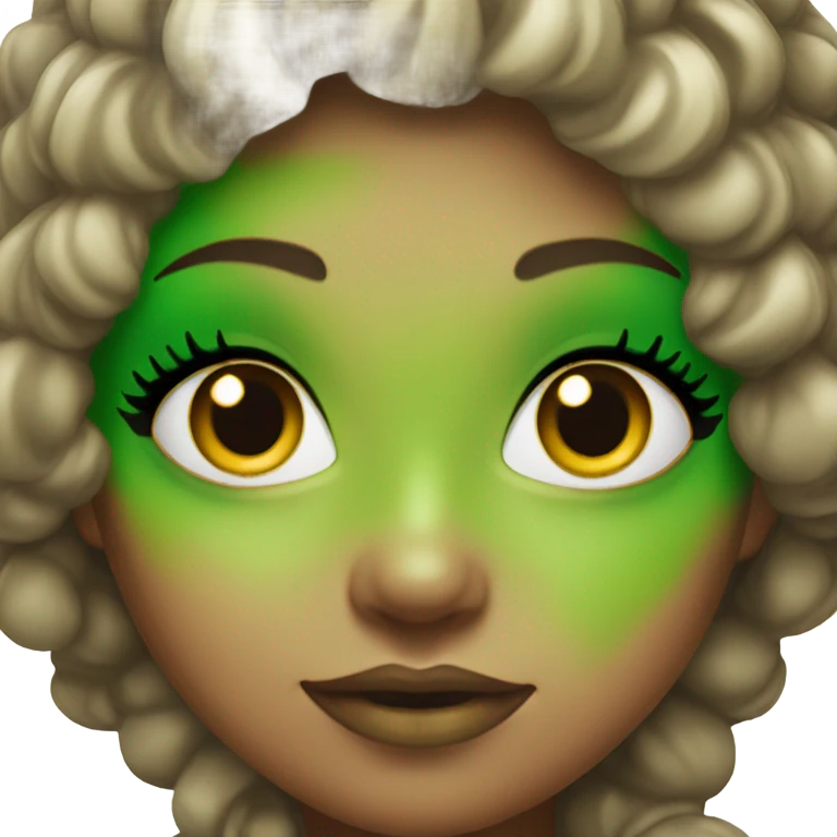 Girl with pickle costume and green makeup emoji