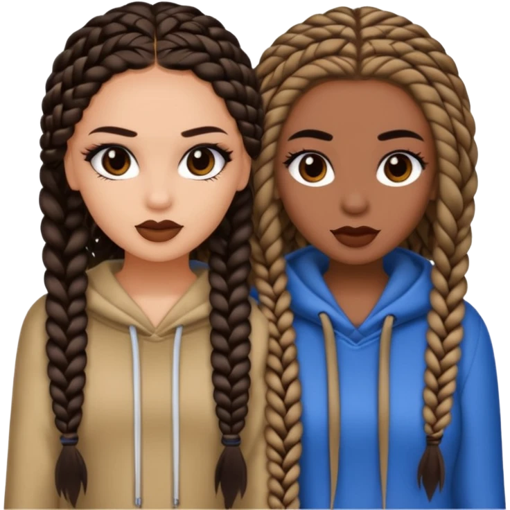 Boujy baddie best friends, trendy heavy makeup both dark hair one light skinned and one mocha brown micro braids  emoji