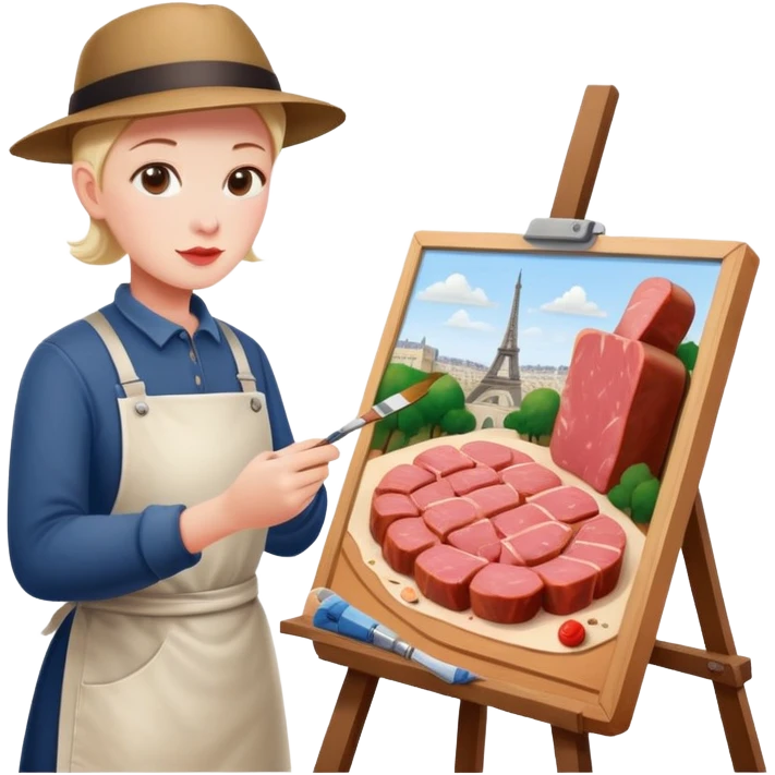 artist in paris painting a SPAM meat landscape  emoji