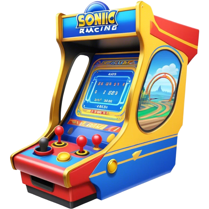 An icon representing an arcade game interface, inspired by Sonic. The design features colorful platforms, loops, and rings, with Sonic racing through a vibrant landscape. The iconic HUD elements, like score and timer, are visible. A transparent background. emoji