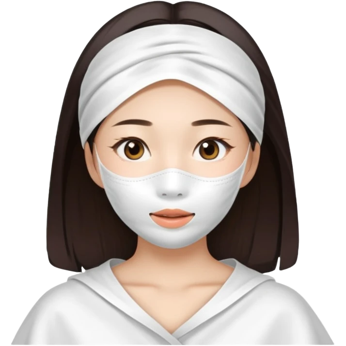 Super cute Asian girl with large white sheet mask pack emoji