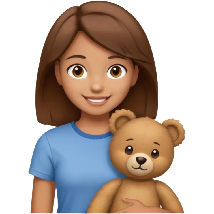 A Girl with Brown hair and Brown eyes with a t-shirt of a Teddy bear emoji