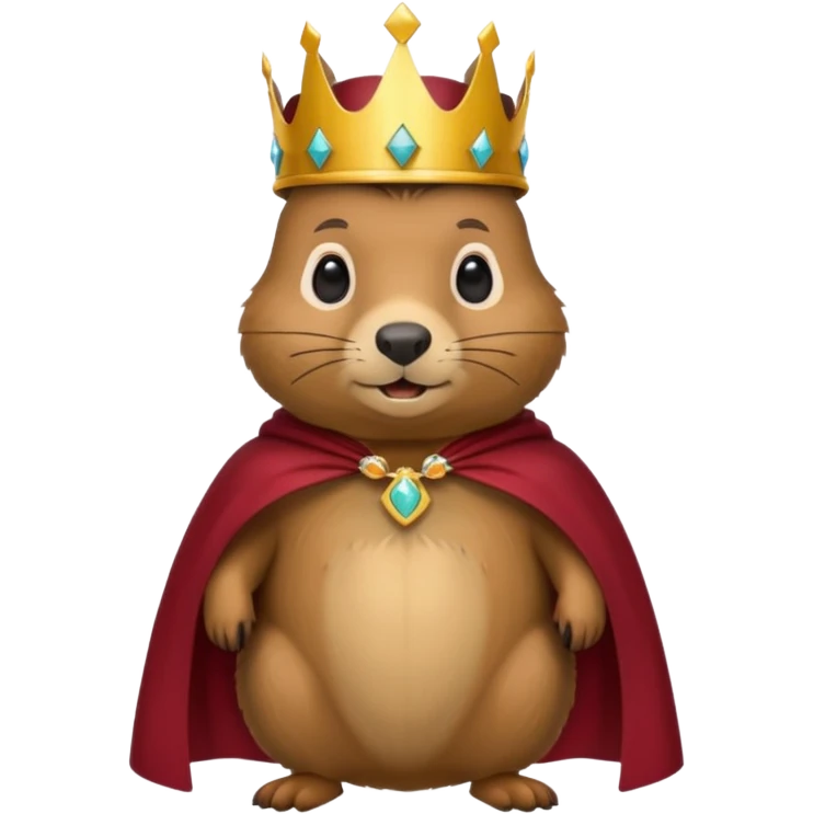 Groundhog wearing crown with a maroon cape with KPM in gold on the cape emoji