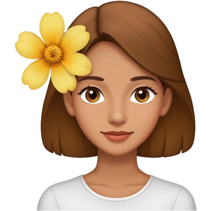A woman with a slight smile and a flower tucked behind her ear. emoji