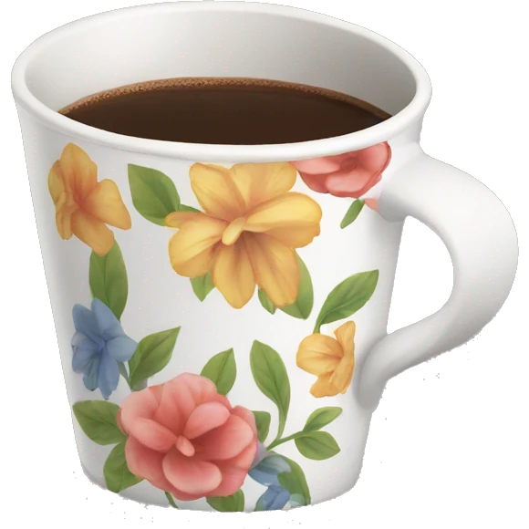 floral mug with coffee emoji