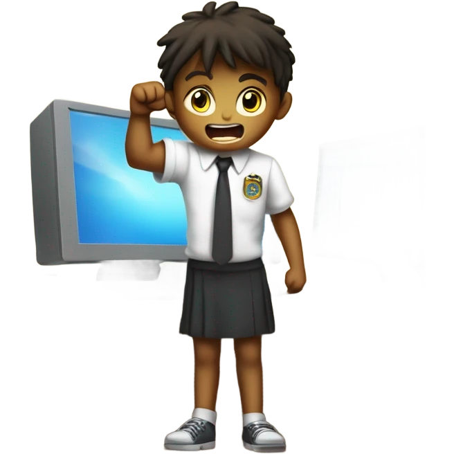 Kid punching computer at school emoji