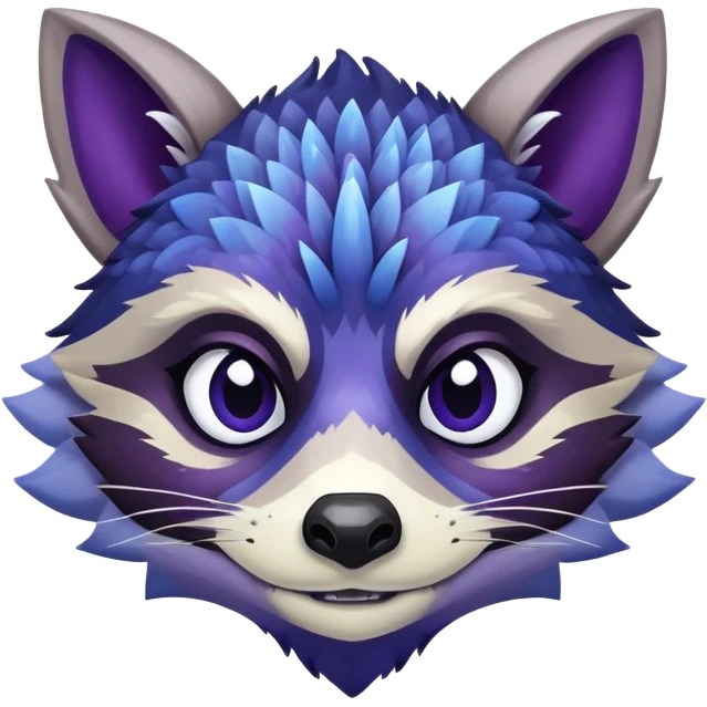 Raccoon dragon hybrid face forward with wings fully body dark purple and blue emoji