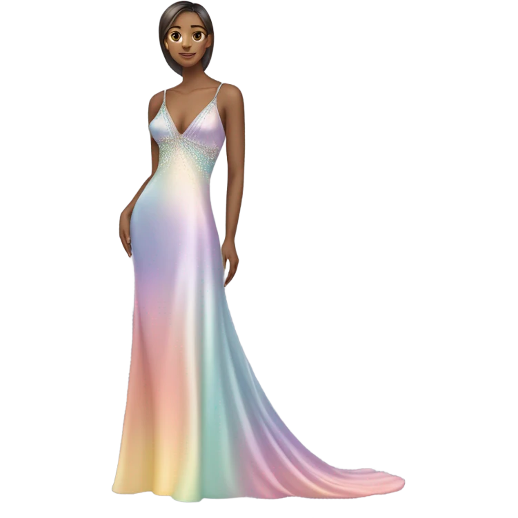 Realistic isolated long slim pastel #EE0 formal party satin dress with gradient shiny sparkling to #900 emoji