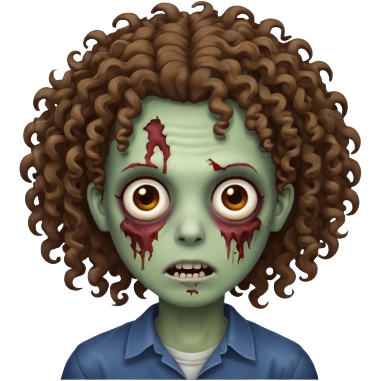 Zumbi de cabelo cacheado e olhos castanhos  emoji