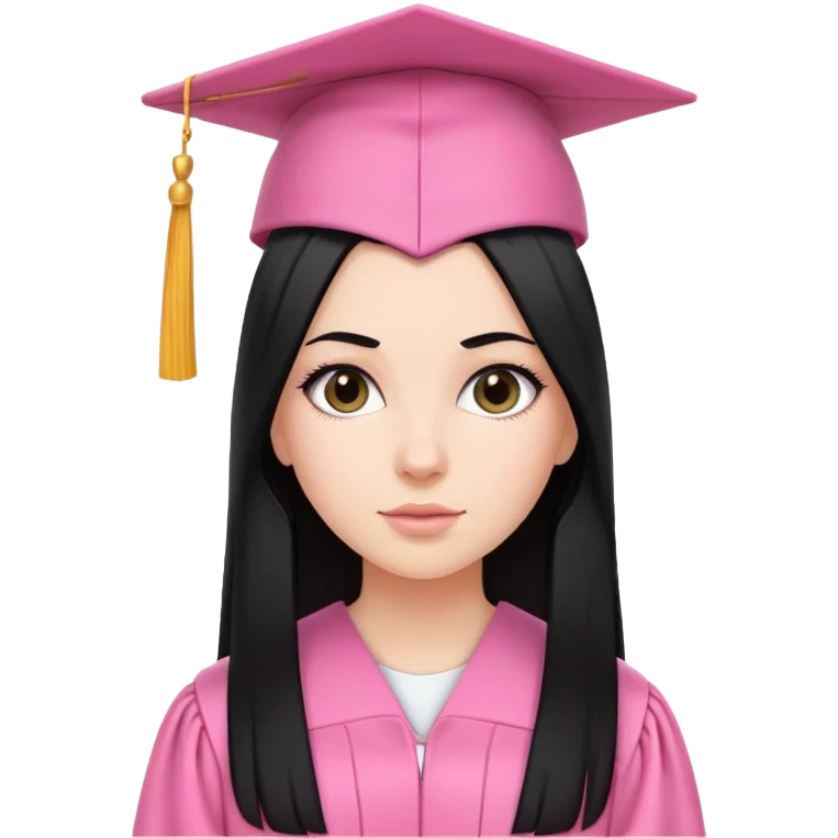 White girl with very long straight black tine wearing pink graduation clothes emoji
