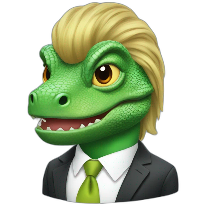 Donald Trump as a lizard with wig and suit emoji